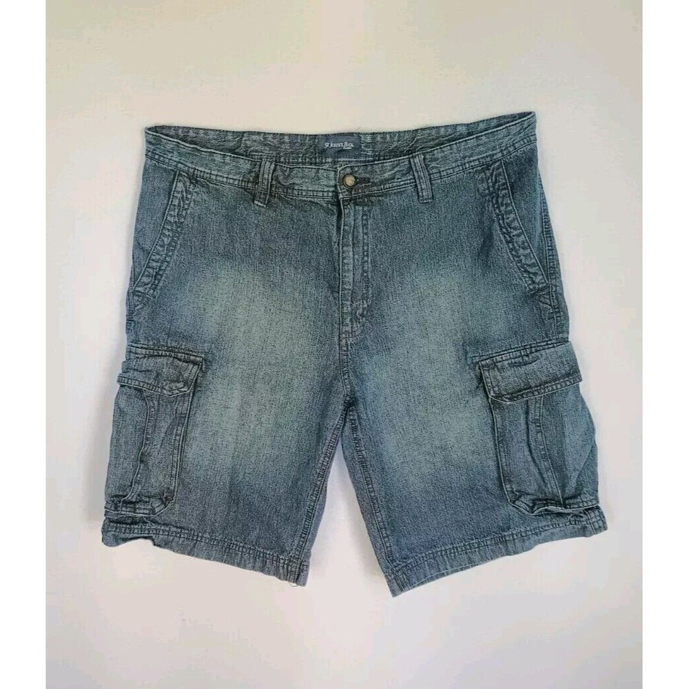 St John's Bay Cargo Denim Distressed Blue Jean Shorts Men's Size 38